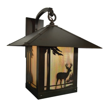 Arroyo Craftsman 16" Timber Ridge Wall Bracket With Deer Filigree, Mission Brown, Rain Mist Glass TRB-16DRM-MB